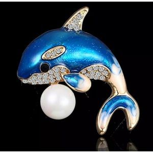 Blue enamel Dolphin necklace or brooch pin
